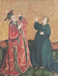 Kaiser Augustus (63-14 v. Chr.) und die Tiburtinische Sibylle, vom Spiegel der Erlösung Altar, ca. 1435